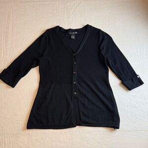 Willi Smith Women's Black V Neck Peplum Cardigan Knit Top 3/4 Sleeve Size M